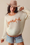 SO ME Thanksgiving Grateful Lettering Stitch Sweater - Your Second Look