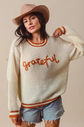 SO ME Thanksgiving Grateful Lettering Stitch Sweater - Your Second Look