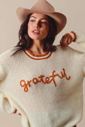 SO ME Thanksgiving Grateful Lettering Stitch Sweater - Your Second Look