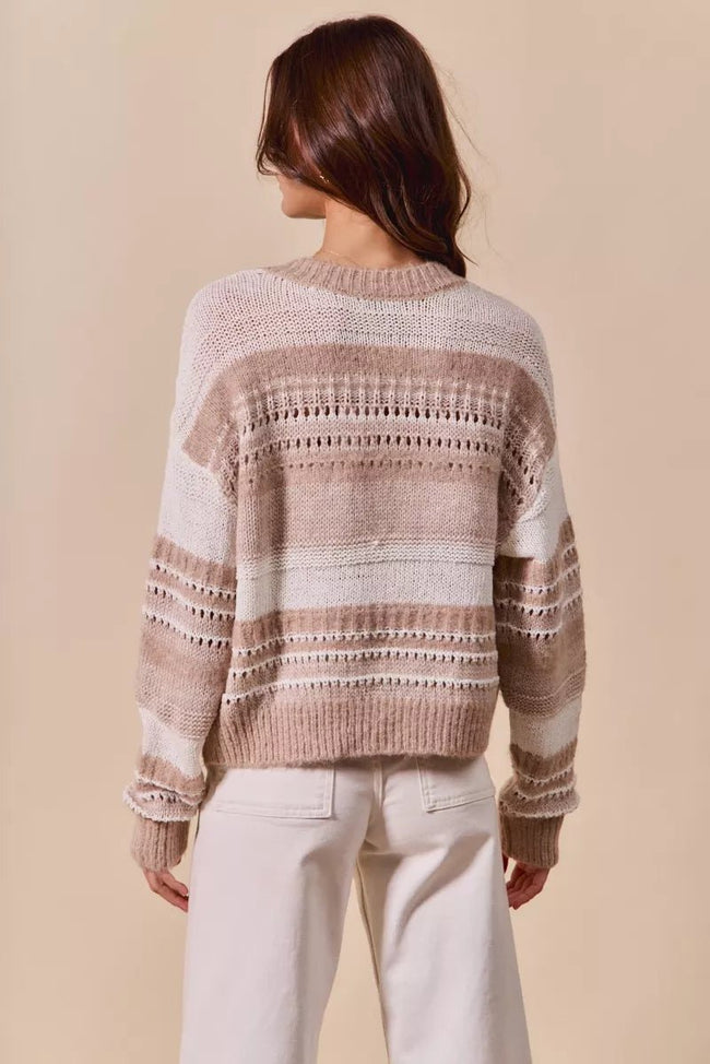 SO ME Variegated Stripe Textured Loose Fit Sweater - Your Second Look