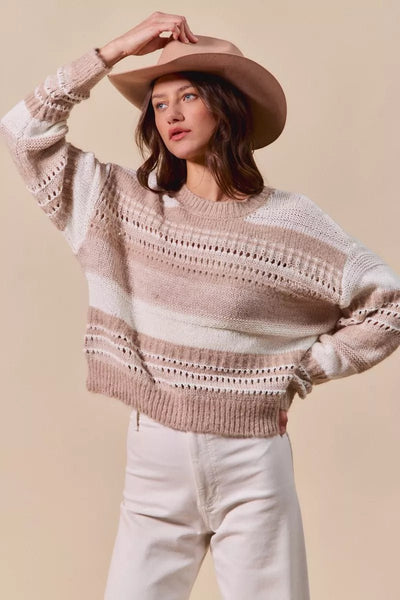 SO ME Variegated Stripe Textured Loose Fit Sweater - Your Second Look