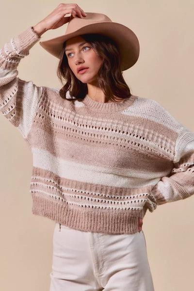 SO ME Variegated Stripe Textured Loose Fit Sweater - Your Second Look