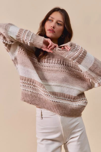 SO ME Variegated Stripe Textured Loose Fit Sweater - Your Second Look