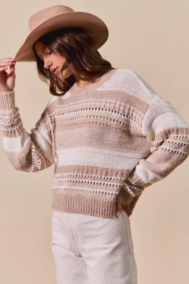 SO ME Variegated Stripe Textured Loose Fit Sweater - Your Second Look