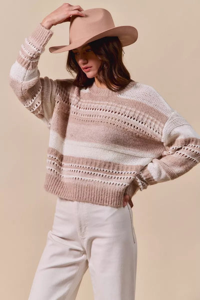 SO ME Variegated Stripe Textured Loose Fit Sweater - Your Second Look