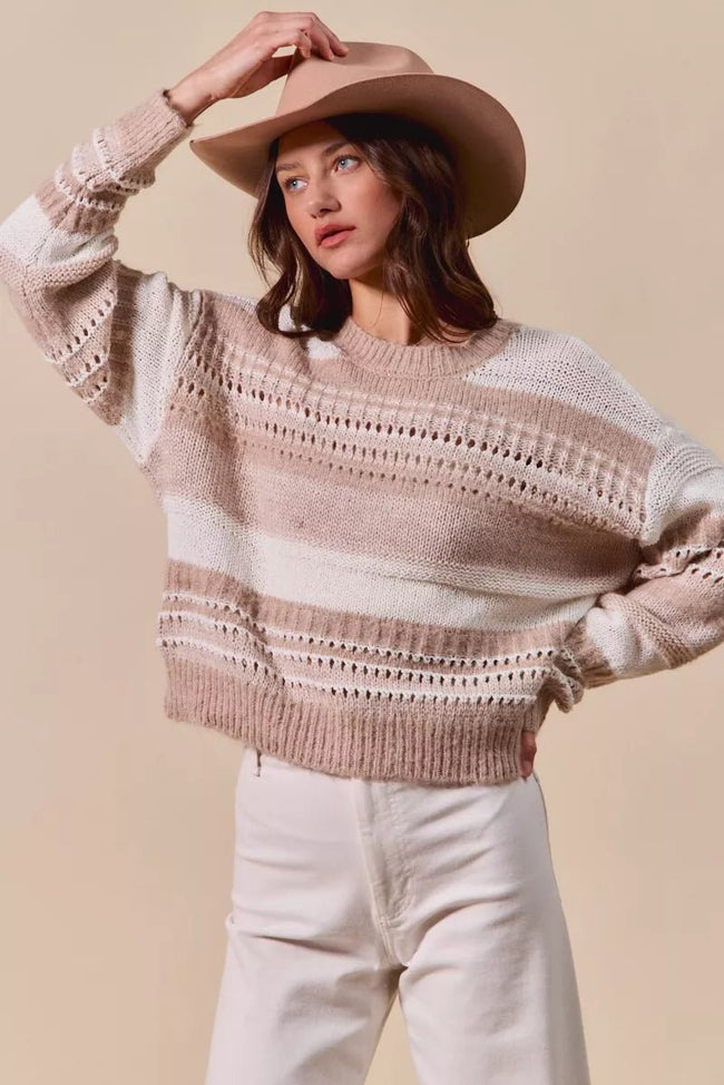 SO ME Variegated Stripe Textured Loose Fit Sweater - Your Second Look