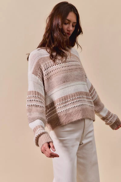 SO ME Variegated Stripe Textured Loose Fit Sweater - Your Second Look