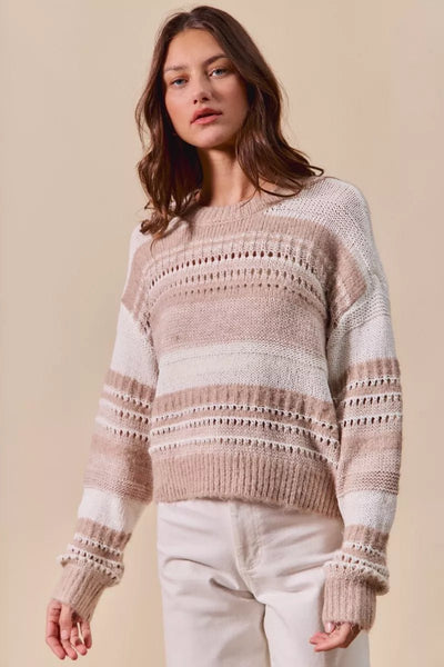 SO ME Variegated Stripe Textured Loose Fit Sweater - Your Second Look