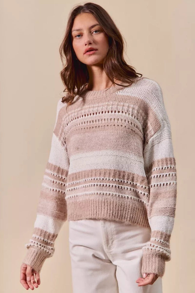 SO ME Variegated Stripe Textured Loose Fit Sweater - Your Second Look