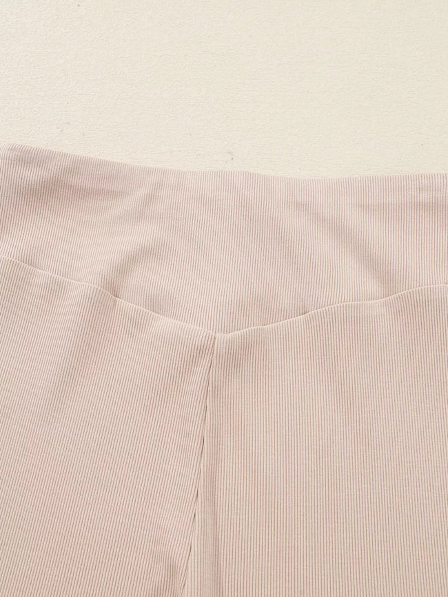 Solid Color Oversize Slit Sweatshirt and Ribbed Leggings 2pcs Set - Your Second Look