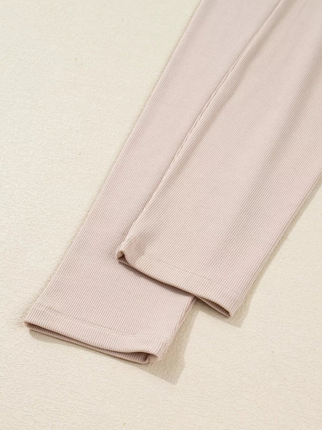 Solid Color Oversize Slit Sweatshirt and Ribbed Leggings 2pcs Set - Your Second Look