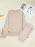 Solid Color Oversize Slit Sweatshirt and Ribbed Leggings 2pcs Set - Your Second Look
