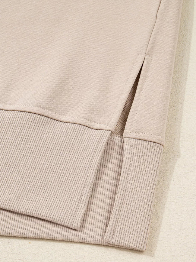 Solid Color Oversize Slit Sweatshirt and Ribbed Leggings 2pcs Set - Your Second Look