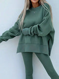 Solid Color Oversize Slit Sweatshirt and Ribbed Leggings 2pcs Set - Your Second Look