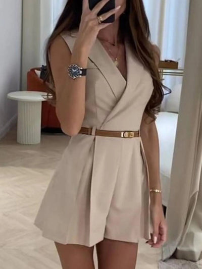 Solid Sleeveless Surplice Romper - Your Second Look