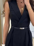 Solid Sleeveless Surplice Romper - Your Second Look
