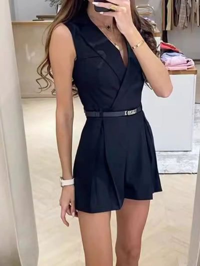 Solid Sleeveless Surplice Romper - Your Second Look