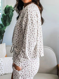 Spiral Ribbed Floral Print Long Sleeve Henley Top Drawstring Short Set - Your Second Look
