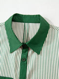 Stripe Color Block Patchwork Shirt Collar Button Down Puff Sleeve Mini Dress - Your Second Look
