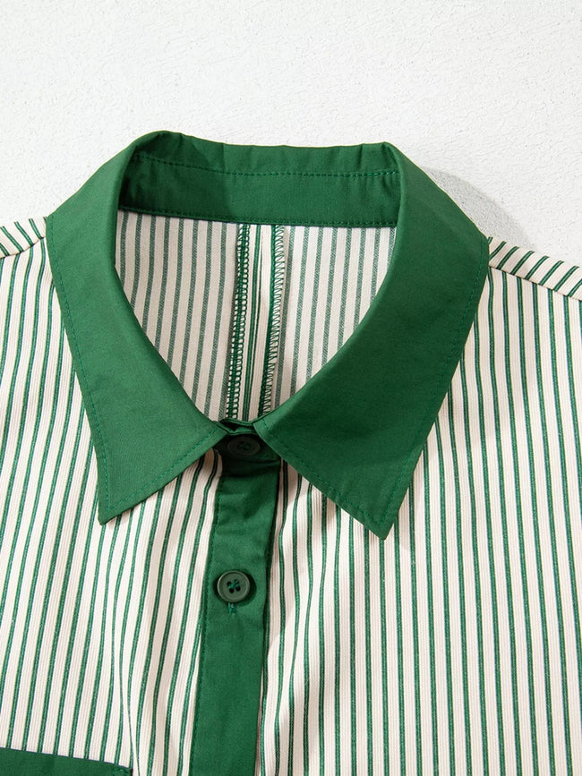 Stripe Color Block Patchwork Shirt Collar Button Down Puff Sleeve Mini Dress - Your Second Look