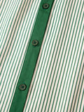 Stripe Color Block Patchwork Shirt Collar Button Down Puff Sleeve Mini Dress - Your Second Look