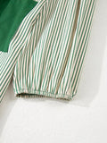 Stripe Color Block Patchwork Shirt Collar Button Down Puff Sleeve Mini Dress - Your Second Look