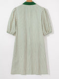 Stripe Color Block Patchwork Shirt Collar Button Down Puff Sleeve Mini Dress - Your Second Look