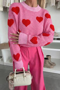 Stripe Contrast Heart Pattern Valentine Knit Sweater - Your Second Look