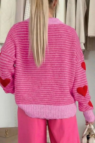 Stripe Contrast Heart Pattern Valentine Knit Sweater - Your Second Look