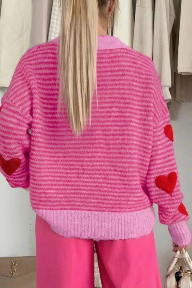 Stripe Contrast Heart Pattern Valentine Knit Sweater - Your Second Look