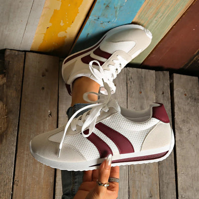 Striped Contrast Mesh Lace Up Sneakers - Your Second Look