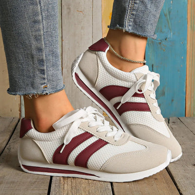 Striped Contrast Mesh Lace Up Sneakers - Your Second Look