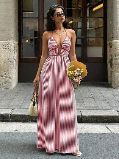Striped Halter Neck Maxi Dress - Your Second Look