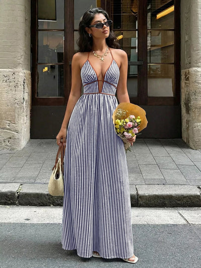 Striped Halter Neck Maxi Dress - Your Second Look
