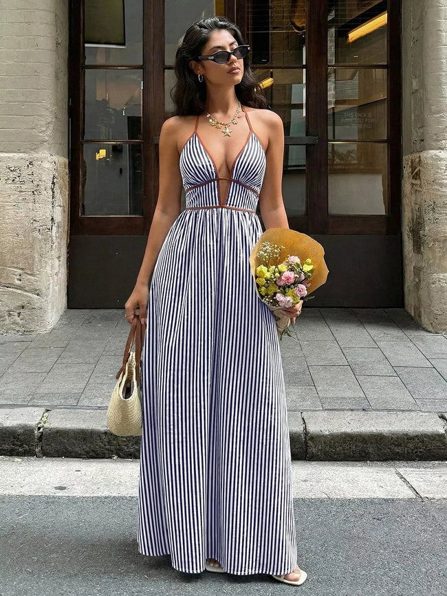 Striped Halter Neck Maxi Dress - Your Second Look