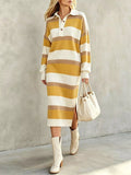 Striped Polo Collar Long Sleeve Sweater Dress - Your Second Look