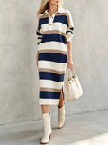 Striped Polo Collar Long Sleeve Sweater Dress - Your Second Look