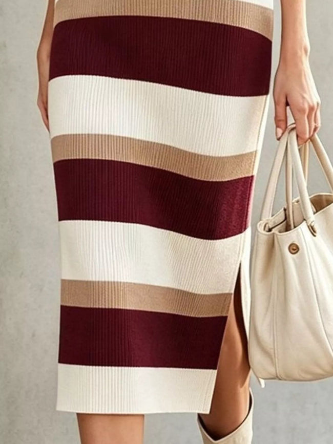 Striped Polo Collar Long Sleeve Sweater Dress - Your Second Look