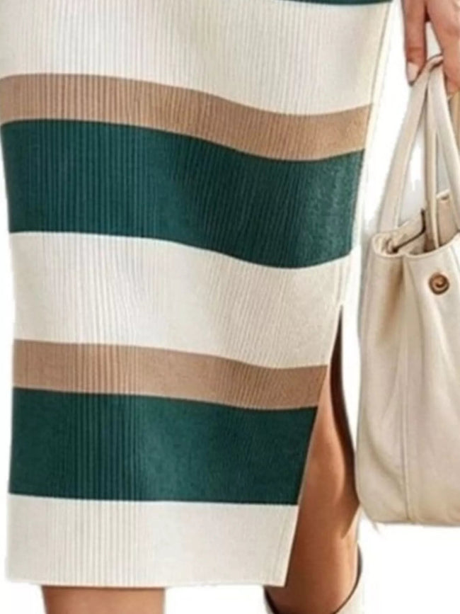 Striped Polo Collar Long Sleeve Sweater Dress - Your Second Look