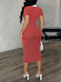 Striped Polo Collar Midi Dress - Your Second Look