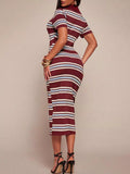 Striped Polo Collar Midi Dress - Your Second Look