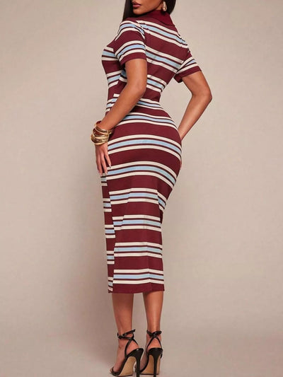 Striped Polo Collar Midi Dress - Your Second Look