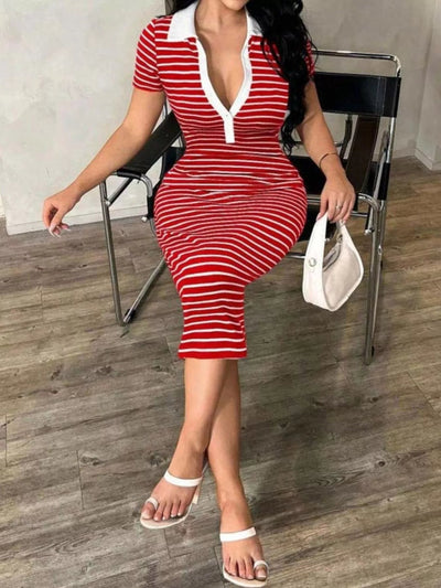 Striped Polo Collar Midi Dress - Your Second Look
