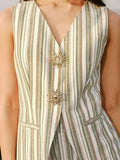 Striped Sleeveless V - Neck Top and Pants Two - Piece Set - Your Second Look