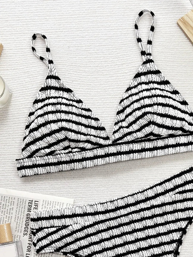 Striped V - Neck Two - Piece Swim Set - Your Second Look