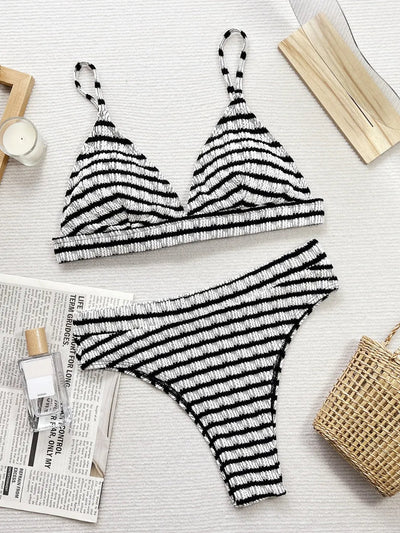Striped V - Neck Two - Piece Swim Set - Your Second Look