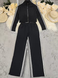Striped Zip Up Top and Pants Set - Your Second Look