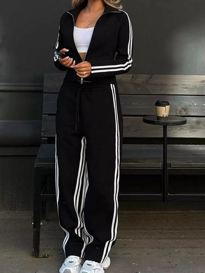 Striped Zip Up Top and Pants Set - Your Second Look