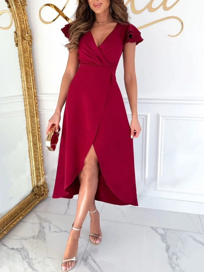 Surplice Ruffled Cap Sleeve Dress - Your Second Look