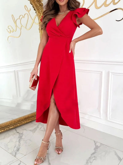 Surplice Ruffled Cap Sleeve Dress - Your Second Look